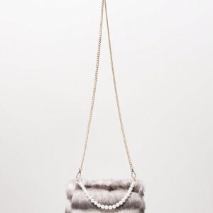 Sac à main soyeux d'automne/hiver, sac à bandoulière avec chaîne métallique, sac décoré de faux perles, sac de soirée élégant, accessoire de robe d'anniversaire pour femme - Sac en fourrure (motif aléatoire)