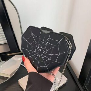 ROMWE Goth 1 pièce Sac bandoulière chic en forme de cœur avec motif araignée noire