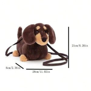 Mini sac à bandoulière en peluche de chien de teckel de dessin animé au design original, convient aux étudiants diplômés, adolescentes, étudiants de première, deuxième, troisième et quatrième année, collège et lycée. Parfait pour l'extérieur, les voyages, la rentrée scolaire, les vacances, les achats, les étudiantes, le travail, les déplacements, l'extérieur, les voyages, les sorties. Sac de chien saucisse, idées de cadeaux de Noël créatifs