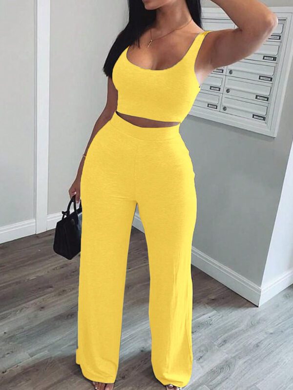 SHEIN Slayr Débardeur Raccourci Uni Et Pantalon À Jambe Droite – Image 2
