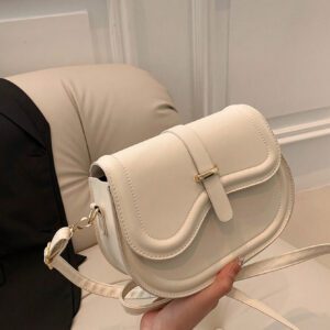 Sac À Bandoulière En Demi-cercle À Boucle De Ceinture En Tissu Pu Pour Femmes, Simple, À La Mode Et Multifonctionnel