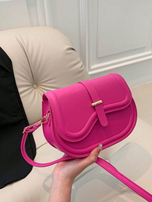 Sac À Bandoulière En Demi-cercle À Boucle De Ceinture En Tissu Pu Pour Femmes, Simple, À La Mode Et Multifonctionnel – Image 3