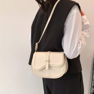 Sac À Bandoulière En Demi-cercle À Boucle De Ceinture En Tissu Pu Pour Femmes, Simple, À La Mode Et Multifonctionnel