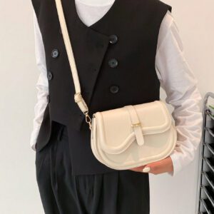 Sac À Bandoulière En Demi-cercle À Boucle De Ceinture En Tissu Pu Pour Femmes, Simple, À La Mode Et Multifonctionnel