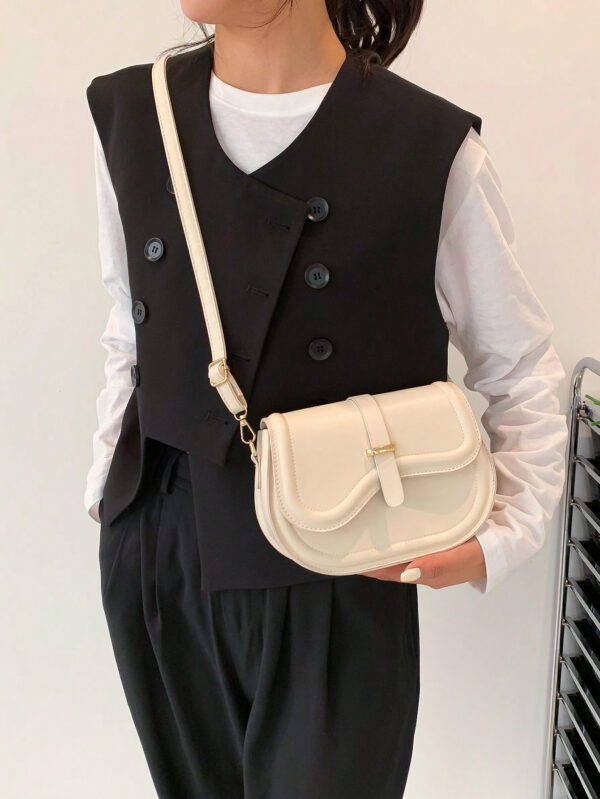 Sac À Bandoulière En Demi-cercle À Boucle De Ceinture En Tissu Pu Pour Femmes, Simple, À La Mode Et Multifonctionnel – Image 8