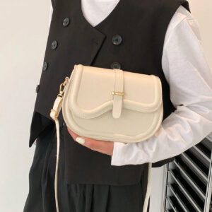 Sac À Bandoulière En Demi-cercle À Boucle De Ceinture En Tissu Pu Pour Femmes, Simple, À La Mode Et Multifonctionnel