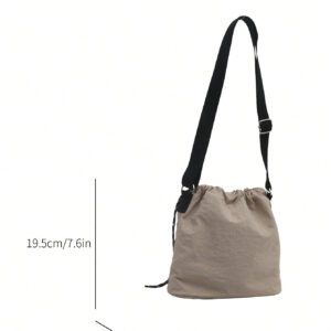 1 pièce Sac seau en nylon unicolore avec accessoire de pompon en peluche, sac bandoulière mode femme
