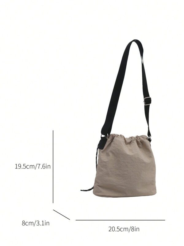 1 pièce Sac seau en nylon unicolore avec accessoire de pompon en peluche, sac bandoulière mode femme – Image 9