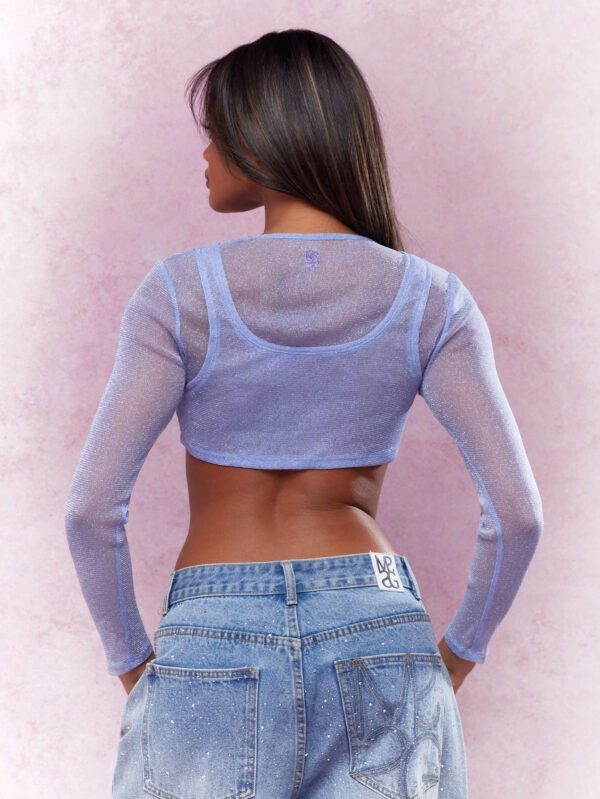 MISSGUIDED Top à manches longues côtelé à double couche en maille transparente scintillante – Image 3