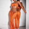 SHEIN BAE Haut en crochet orange en maille creuse, top en néon perspective pour tenues de musique de festival de pays, tenues de concert en crochet, parfait pour les fêtes de plage de vacances, bikini tube top, ensemble jupe cache-maillot noué