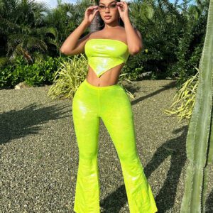 SHEIN SXY Top bandeau asymétrique à imprimé crocodile et pantalon évasé