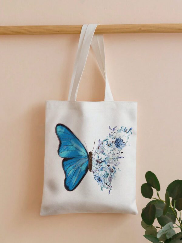 Sac à provisions avec imprimé floral et papillon, sac d'école. Capacité importante, portable, pliable, classique décontracté. Convient aux adolescentes, femmes, étudiantes. Parfait pour la rentrée scolaire, le premier jour d'école, le collège, le lycée, les courses, les vacances, l'université. Sac papillon tendance