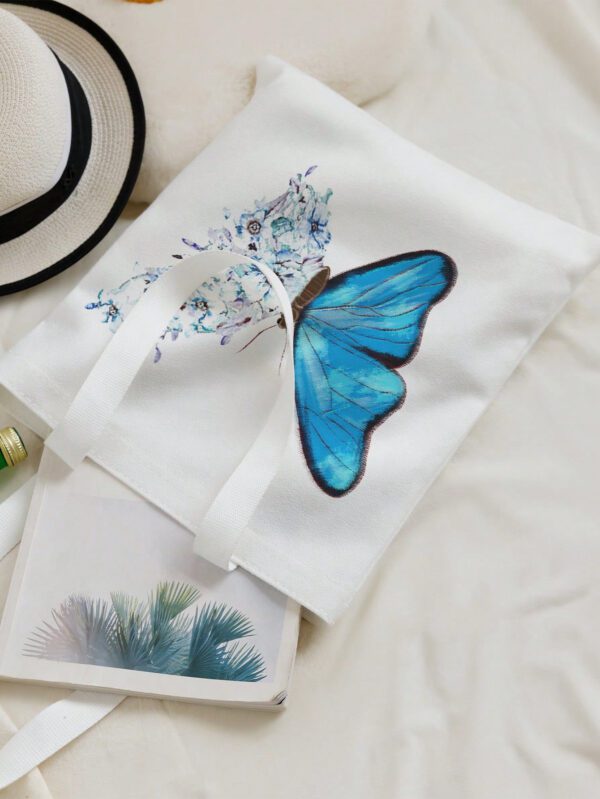 Sac à provisions avec imprimé floral et papillon, sac d'école. Capacité importante, portable, pliable, classique décontracté. Convient aux adolescentes, femmes, étudiantes. Parfait pour la rentrée scolaire, le premier jour d'école, le collège, le lycée, les courses, les vacances, l'université. Sac papillon tendance – Image 6