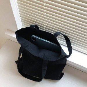 1 pièce Sac fourre-tout noir avec impression de problème de mathématiques pensant au chat, sac de courses en canevas pour femmes pour une utilisation extérieure Léger, portable, convient aux adolescentes, aux étudiantes, parfait pour la rentrée scolaire, l'université, le collège, le lycée