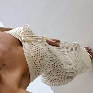 Aloruh Robe de plage élégante et simple, faite à la main au crochet avec taille élastique, de couleur abricot, convient pour les vacances