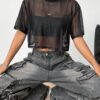 SHEIN EZwear Top en maille noir à manches courtes pour femmes