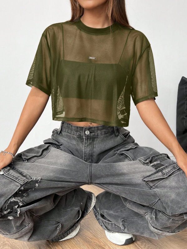SHEIN EZwear Top en maille noir à manches courtes pour femmes – Image 3
