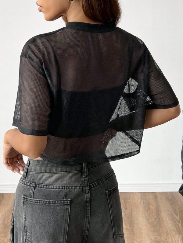SHEIN EZwear Top en maille noir à manches courtes pour femmes – Image 7