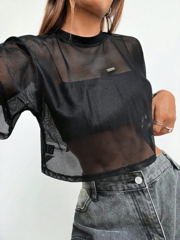 SHEIN EZwear Top en maille noir à manches courtes pour femmes – Image 8