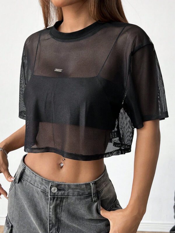 SHEIN EZwear Top en maille noir à manches courtes pour femmes – Image 9