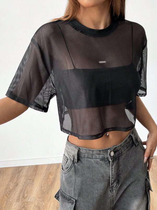 SHEIN EZwear Top en maille noir à manches courtes pour femmes – Image 10