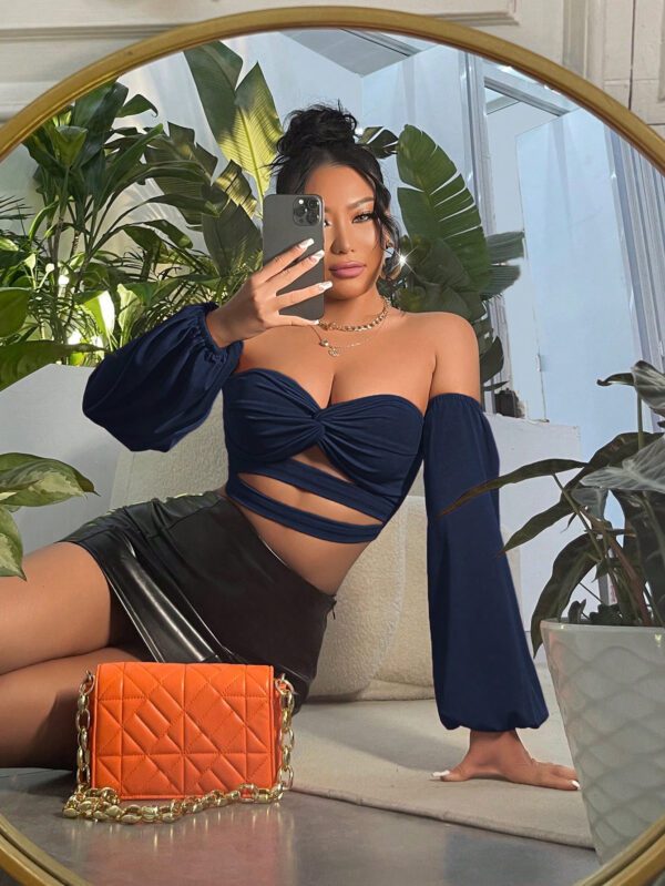 SHEIN SXY Top court col bardot torsadé découpe – Image 6