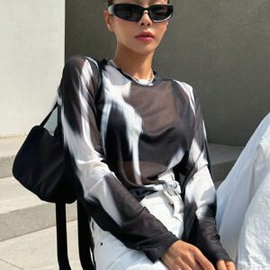 DAZY Top maille effet tie-dye avec ourlet fendu, à porter sans soutien-gorge