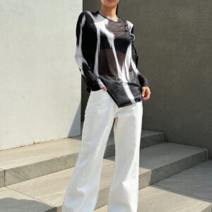 DAZY Top maille effet tie-dye avec ourlet fendu, à porter sans soutien-gorge