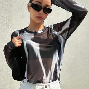 DAZY Top maille effet tie-dye avec ourlet fendu, à porter sans soutien-gorge