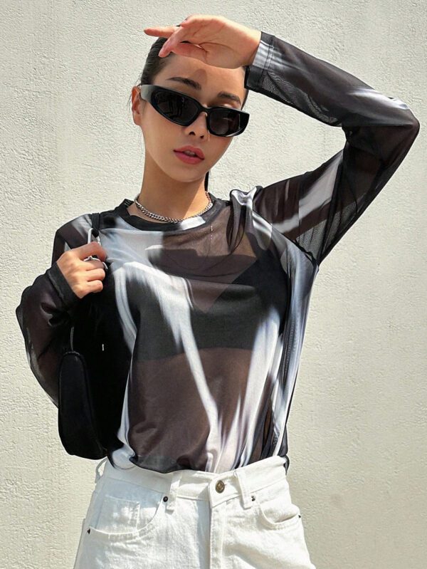 DAZY Top maille effet tie-dye avec ourlet fendu, à porter sans soutien-gorge – Image 9