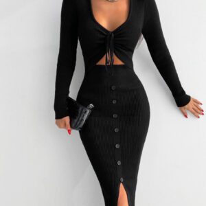 Robe Pull Découpée Sur Le Devant Avec Cordon De Serrage