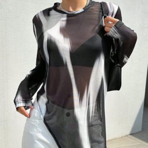 DAZY Top maille effet tie-dye avec ourlet fendu, à porter sans soutien-gorge