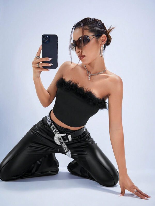 SHEIN ICON Top bandeau court à ourlet duveteux