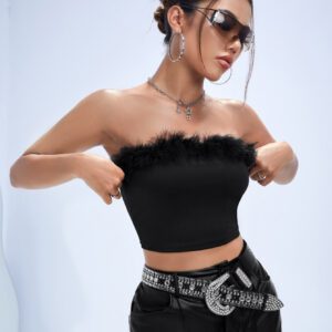 SHEIN ICON Top bandeau court à ourlet duveteux