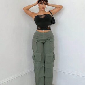 SHEIN BAE Top bandeau gris serré style dévasté en coupe monochrome évidée pour les tenues de tous les jours en printemps/été, vêtements de rue, tenues de concert, vêtements de festival, vêtements de festival de musique pour femmes sexy.
