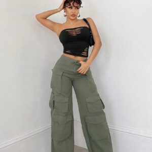 SHEIN BAE Top bandeau gris serré style dévasté en coupe monochrome évidée pour les tenues de tous les jours en printemps/été, vêtements de rue, tenues de concert, vêtements de festival, vêtements de festival de musique pour femmes sexy.
