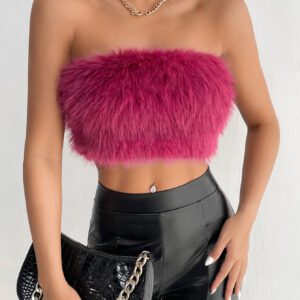 SHEIN PETITE Top bandeau court unicolore duveteux