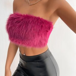 SHEIN PETITE Top bandeau court unicolore duveteux