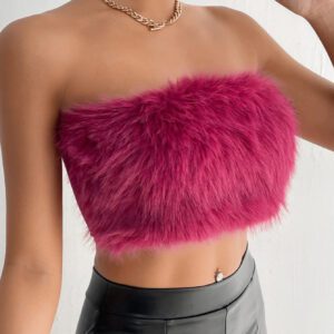 SHEIN PETITE Top bandeau court unicolore duveteux