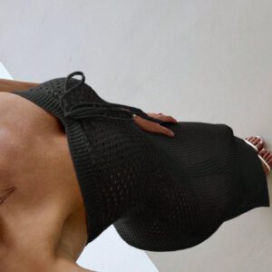 Aloruh Robe pour femmes à la plage élastique en crochet d'abricot fait-main, simple et élégante pour les vacances