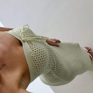 Aloruh Robe pour femmes à la plage élastique en crochet d'abricot fait-main, simple et élégante pour les vacances
