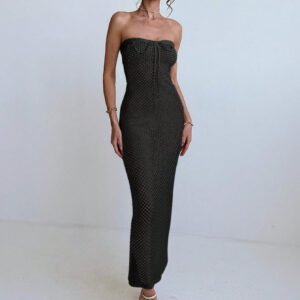 Aloruh Robe pour femmes à la plage élastique en crochet d'abricot fait-main, simple et élégante pour les vacances