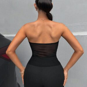 SHEIN SXY Débardeur de fête des vacances pour femmes Grace Strass Festival de musique Top sans bretelles décoré de strass à la mode