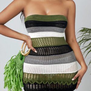 SHEIN Slayr Robe Pull Tube Moulante En Tricot Côtelé À Pointelle Et Blocs De Couleurs Pour Femmes