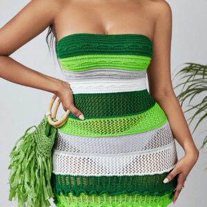 SHEIN SXY Robe Pull Tube Évidé Sexy En Blocs De Couleurs Pour L'été