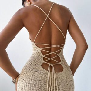 Firerie Robe midi moulante en tricot à dos ouvert et fendue sur le côté, élégante, simple et sexy