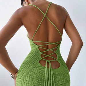 Firerie Robe midi moulante en tricot à dos ouvert et fendue sur le côté, élégante, simple et sexy