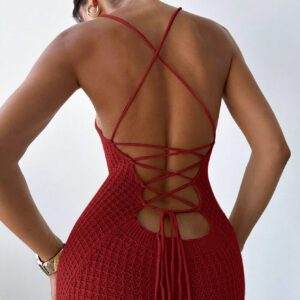 Firerie Robe midi moulante en tricot à dos ouvert et fendue sur le côté, élégante, simple et sexy