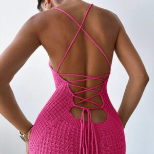 Firerie Robe midi moulante en tricot à dos ouvert et fendue sur le côté, élégante, simple et sexy