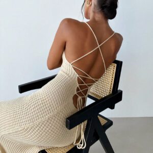 Firerie Robe midi moulante en tricot à dos ouvert et fendue sur le côté, élégante, simple et sexy